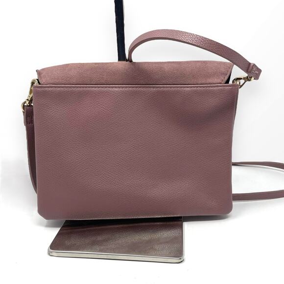 H&M Brown Mauve Suede Fabric Magnetic Flap Crossbody Handbag - Picture 3 of 9